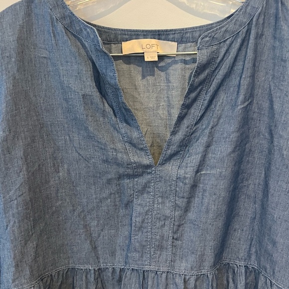 Loft Denim Chambray Popover Tunic long sleeve Top blouse shirt. Size Small - Picture 4 of 8